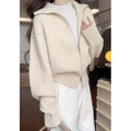 Hong Kong style grey knitted cardigan with double zipper and floral pattern design