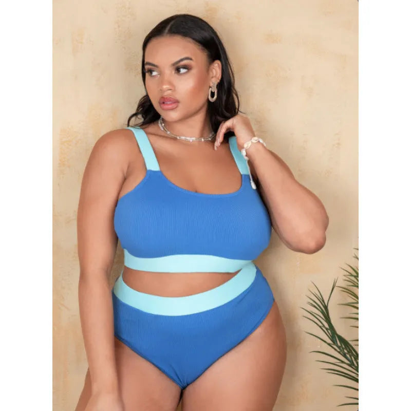 Women's high-waist bikini set in polyester fabric with split styling and pure colour stitching