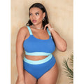 Women's high-waist bikini set in polyester fabric with split styling and pure colour stitching