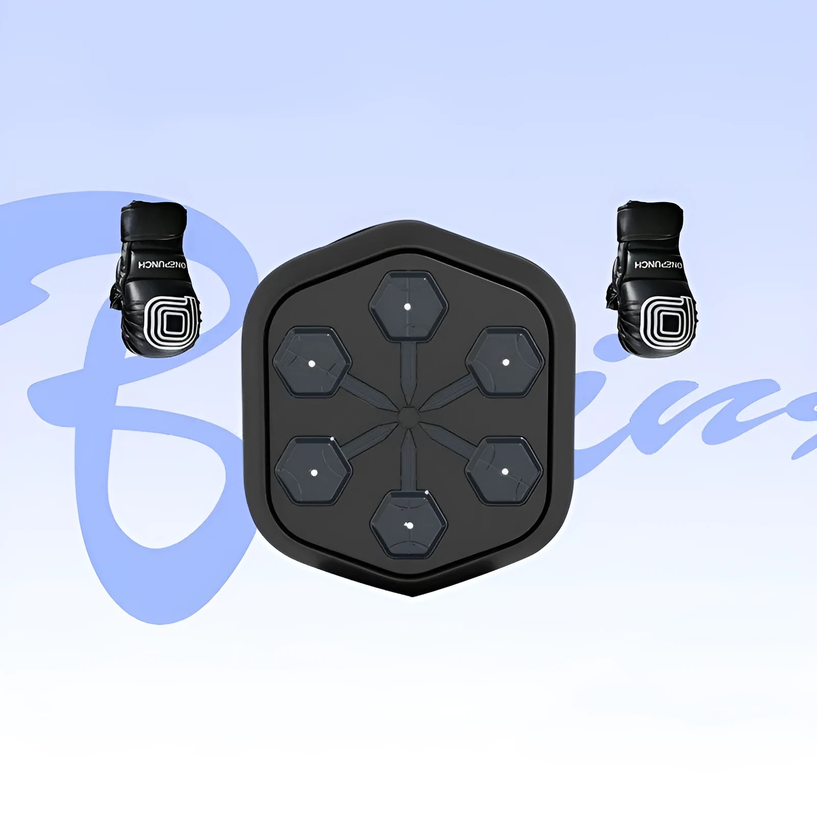 Black smart music boxing machine with Bluetooth connection and EVA construction on a gym floor