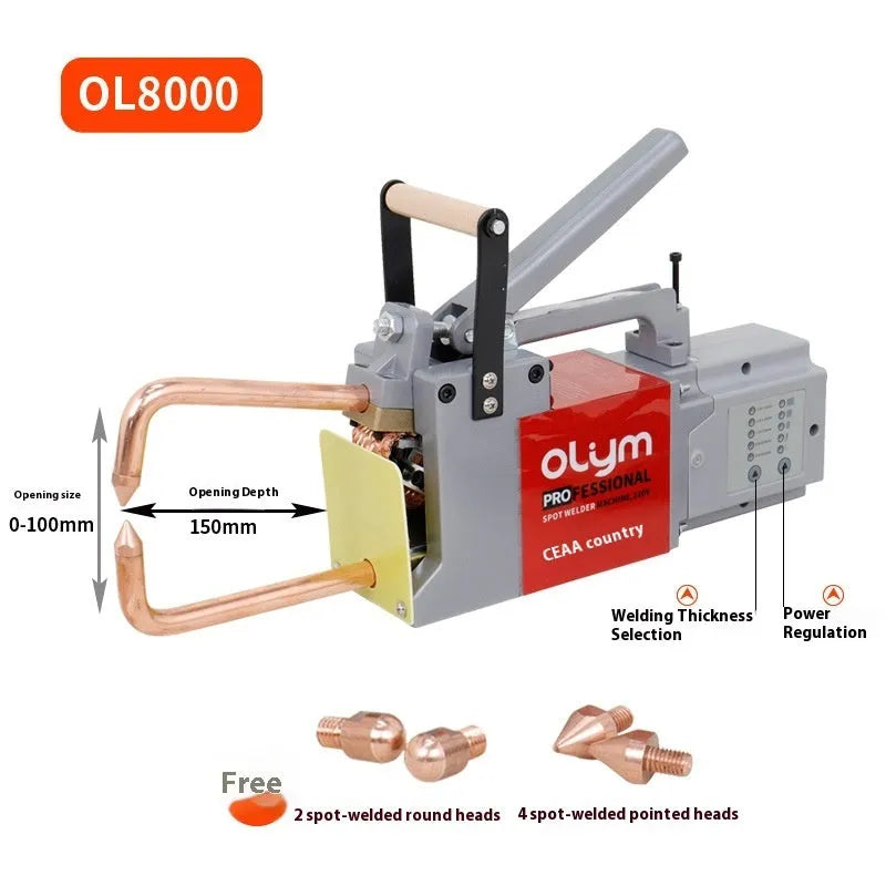OL8000 double-sided spot welding machine with manual controls and included welding heads