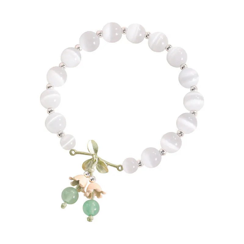 Opal cat's eye stone beaded bracelet for women with diamond-shaped beads and electroplated finish