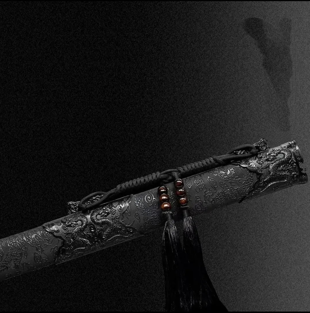 Liuying Tang Dynasty horizontal sword with 115cm overall length, 65 manganese steel blade, and leather-covered wood scabbard